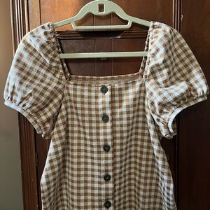 Madewell Gingham Jacquard Square-Neck Puff-Sleeve Top